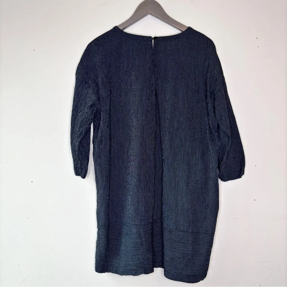 Eileen Fisher Black White Striped Pocketed 3/4‎ Sleeve Tunic Top Size M - Picture 6 of 9